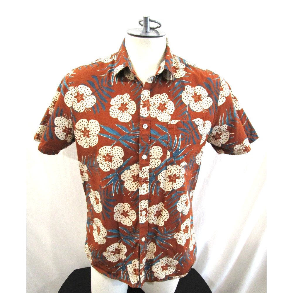 Civil Society Brown Tropical Floral Hawaiian Short Sleeve Button Up Shirt Men M